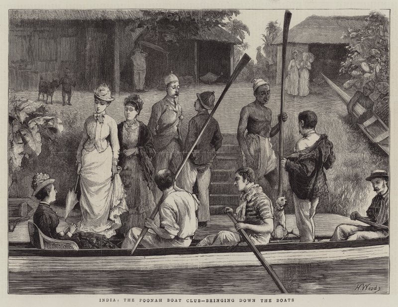 Índia, o Poonah Boat Club, derrubando os barcos de Henry Woods