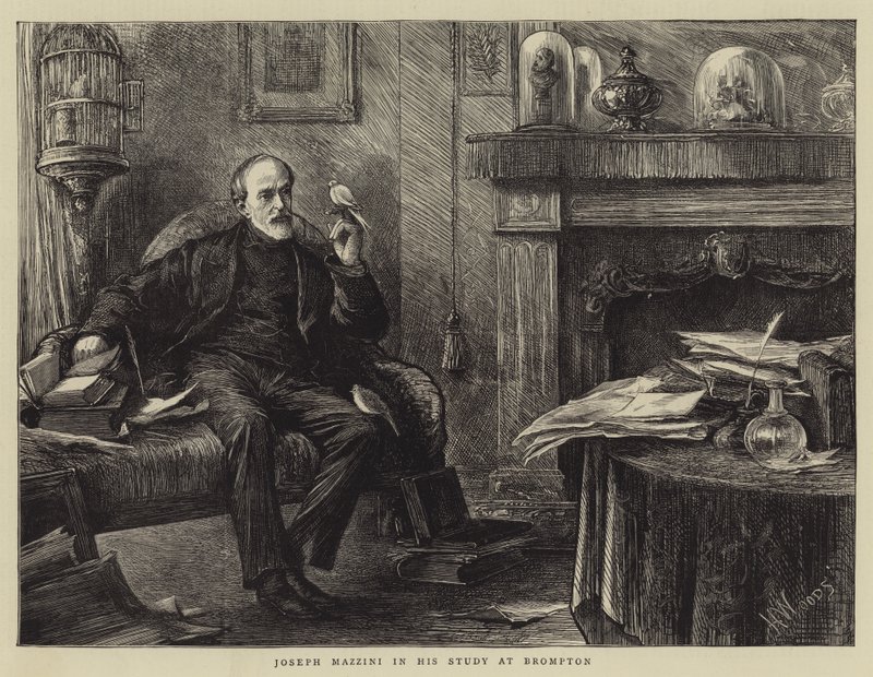 Joseph Mazzini em seu estudo na Brompton de Henry Woods