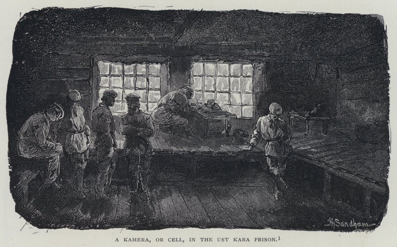 Uma Kamera, ou Célula, na Prisão Ust Kara (litho) de Henry (after) Sandham