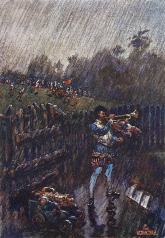 Um alarme, demasiado tarde! (cor litho) de Henry (after) Sandham