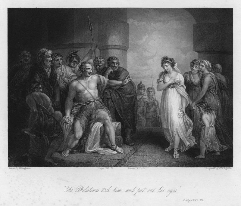 Sansão e Dalila, Juízes XVI, 21 (gravura) de Henry (after) Singleton