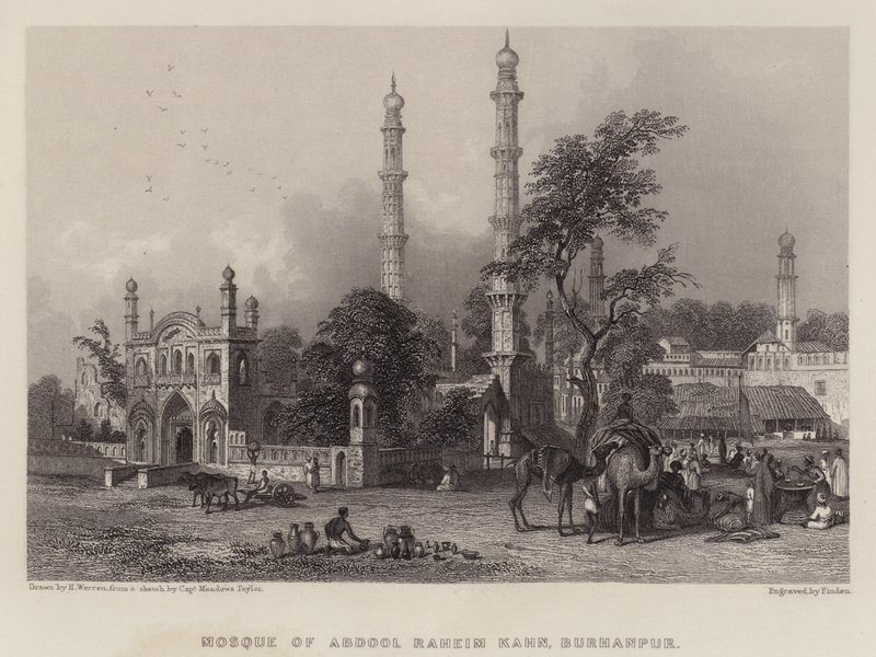 Mesquita de Abdool Raheim Kahn, Burhanpur (cor litho) de Henry (after) Warren