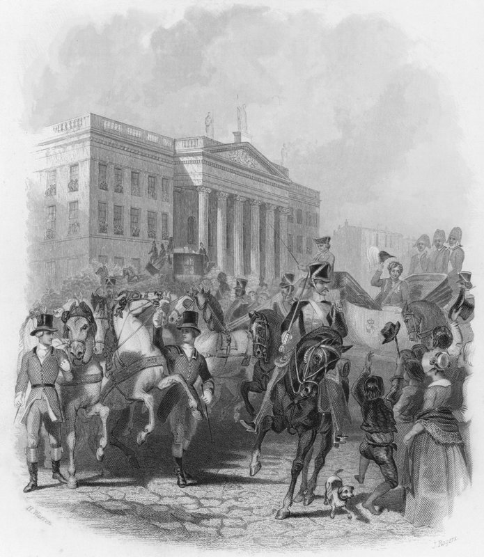 A visita do Rei Jorge IV à Irlanda em 1821 (gravura) de Henry (after) Warren