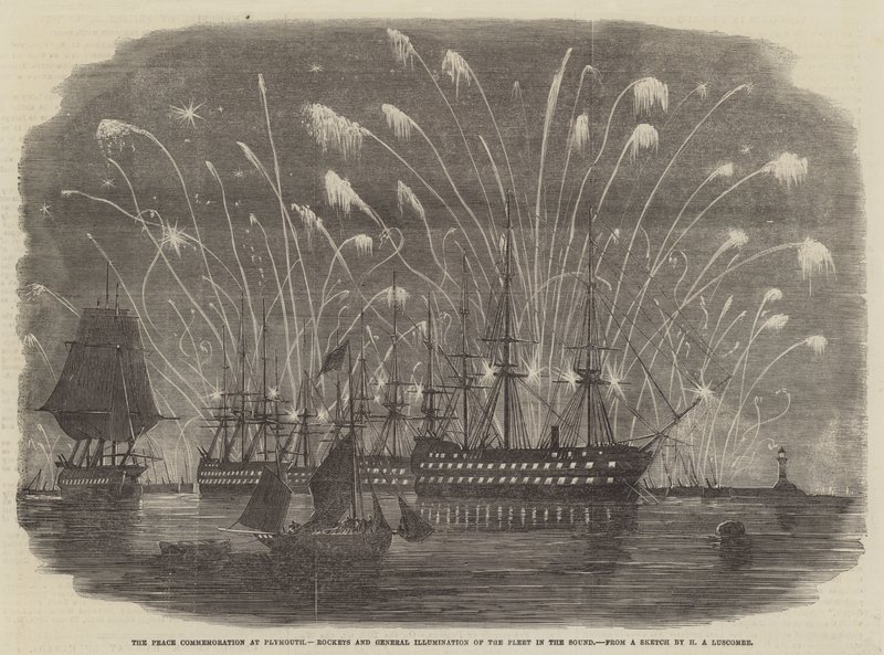 A Comemoração da Paz em Plymouth, Foguetes e Iluminação Geral da Frota no Som de Henry A. Luscombe