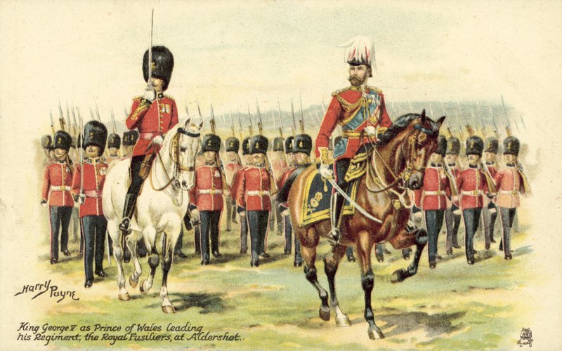 Rei George V como Príncipe de Gales liderando seu regimento, os Royal Fusiliers, em Aldershot de Henry A. Payne