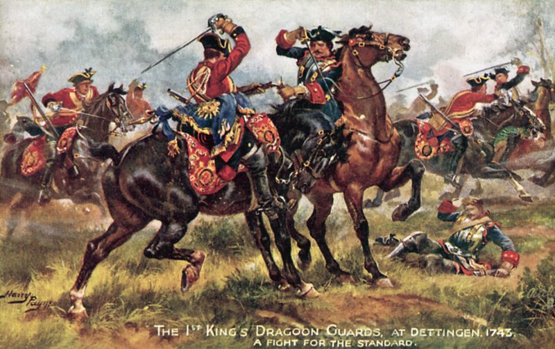 Os reis do cavalo, agora o 1º (Reis) Dragoon Guards, Batalha de Dettingen, junho de 1743 de Henry A. Payne