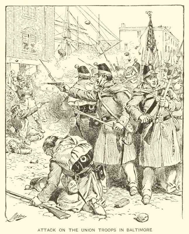 Ataque às Tropas da União em Baltimore (litho) de Henry Alexander (after) Ogden