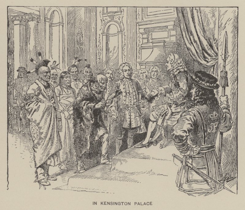Recepção dos índios Creek pelo Rei George II no Palácio Kensington de Henry Alexander (after) Ogden