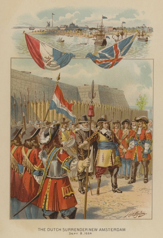 Os holandeses rendem-se Nova Amesterdão, 8 de Setembro de 1664 (chromolitho) de Henry Alexander (after) Ogden