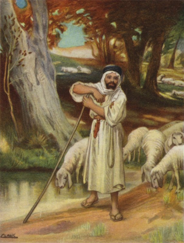 Um pastor e seu rebanho em Banias (cor litho) de Henry Andrew Harper