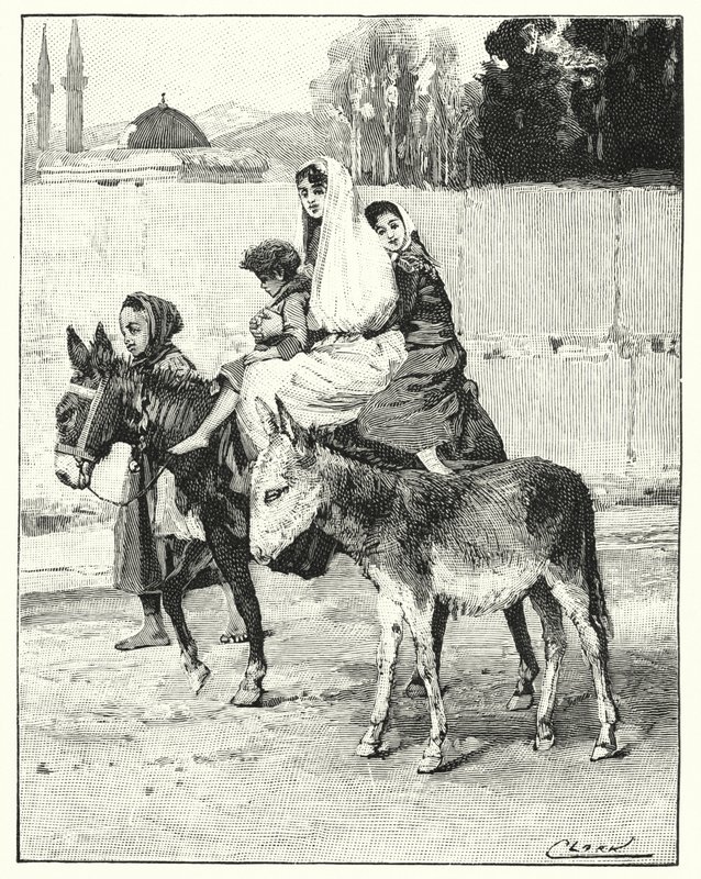 Várias pessoas a cavalgar sobre um cu (litho) de Henry Andrew Harper
