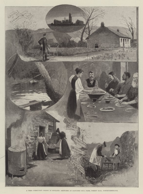 Uma Colônia Comunista Livre na Inglaterra, Esboços na Fazenda Clousden Hill, Forest Hall, Northumberland de Henry Charles Seppings Wright