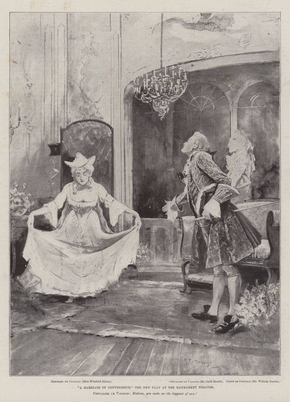 Um casamento de conveniência, o novo jogo no Haymarket Theatre de Henry Charles Seppings Wright