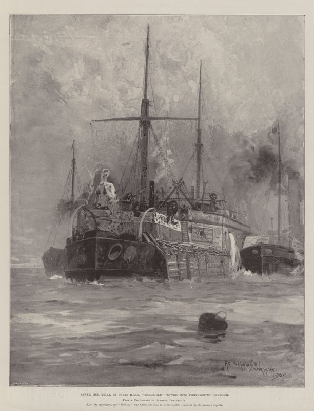Depois de seu julgamento pelo fogo, HMS Belleisle rebocado em Porto de Portsmouth de Henry Charles Seppings Wright