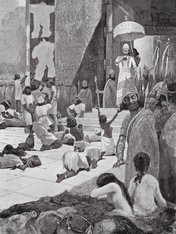 Ashur-nasir-pal e os seus prisioneiros de guerra (litografia) de Henry Charles Seppings Wright