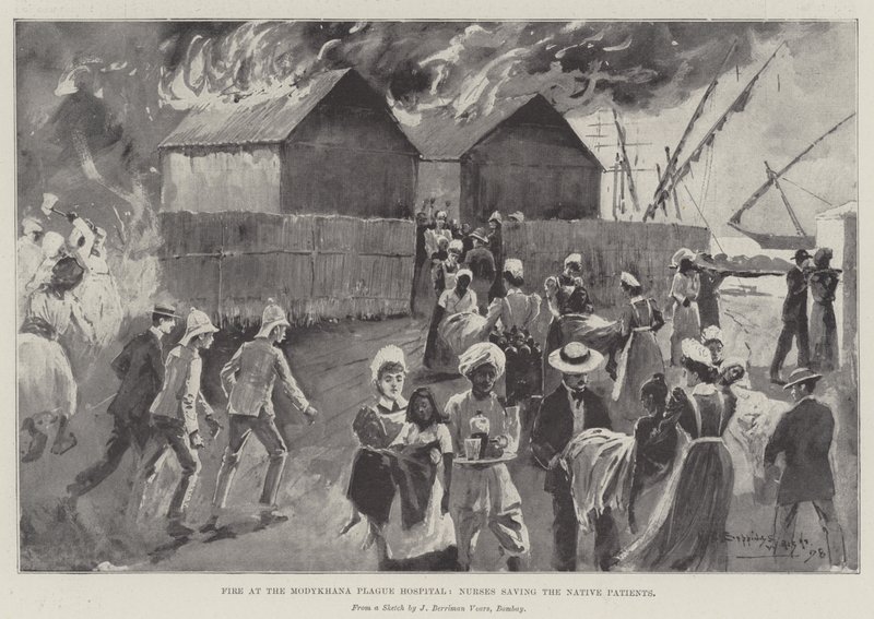 Fogo no Hospital de Praga de Modykhana, Enfermeiros salvando os pacientes nativos de Henry Charles Seppings Wright