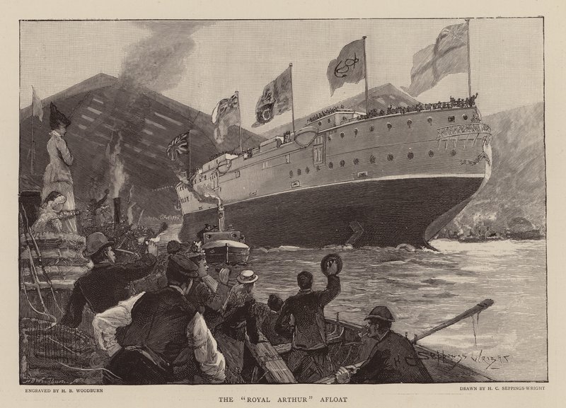 HMS Royal Arthur a flutuar (gravura) de Henry Charles Seppings Wright