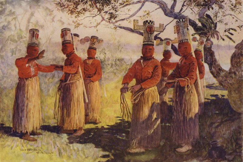 Dançarinos Mascarados de Opaina, Rio Apaporis, Brasil de Henry Charles Seppings Wright