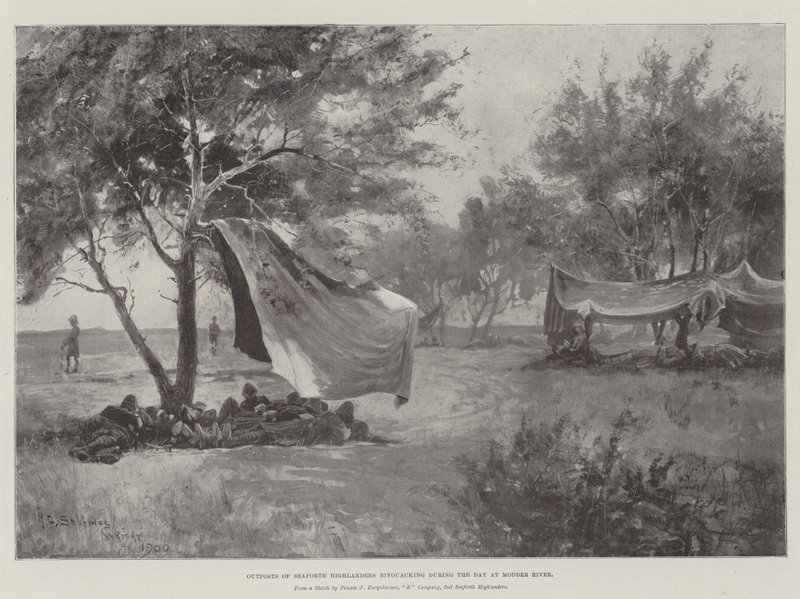 Posto Avançado dos Highlanders de Seaforth durante o Dia no Rio Modder de Henry Charles Seppings Wright