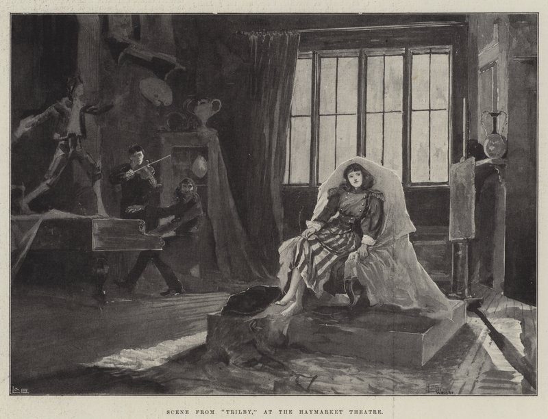 Cena de Trilby, no Teatro Haymarket de Henry Charles Seppings Wright
