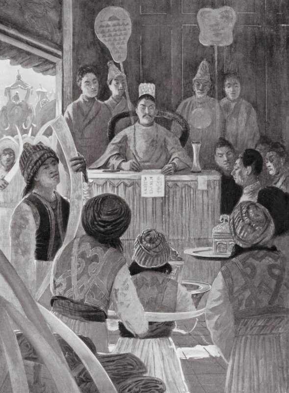 Enviados siameses prestando homenagem ao Imperador da China (litografia) de Henry Charles Seppings Wright