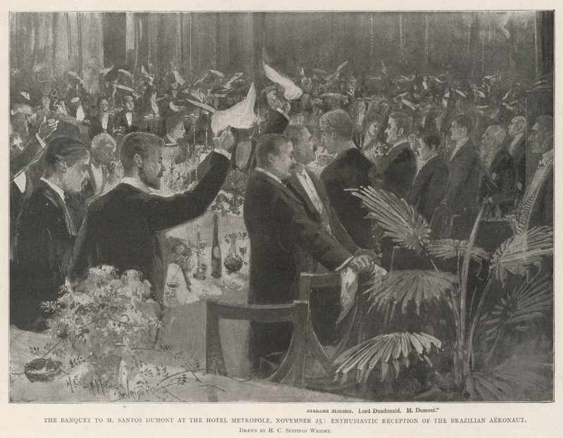O banquete para M Santos Dumont no Hotel Metropole, 25 de novembro, recepção entusiasta da Aeronauta Brasileira de Henry Charles Seppings Wright
