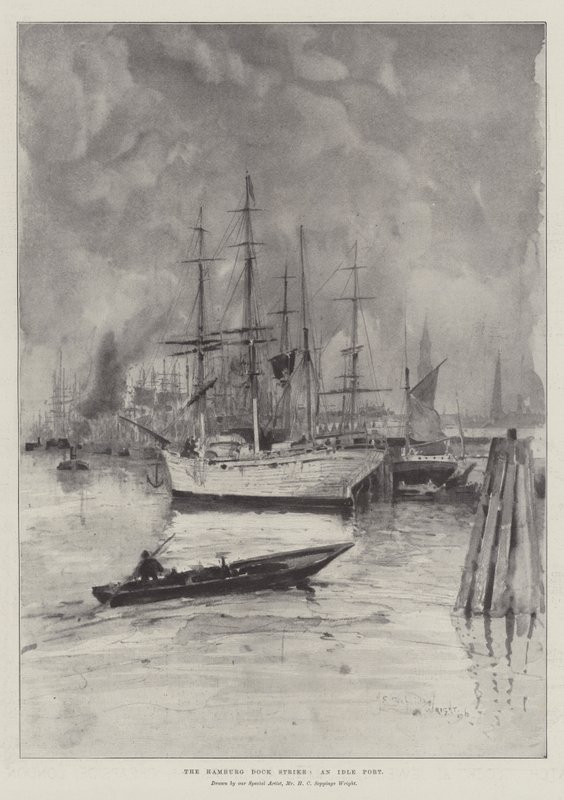 O Hamburgo Dock Strike, um porto ocioso de Henry Charles Seppings Wright