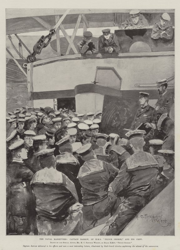 As manobras navais, capitão Barrow, do HMS Prince George, e sua tripulação de Henry Charles Seppings Wright