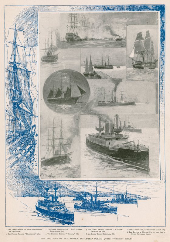 A Marinha Real na era Vitoriana: a evolução do navio de guerra durante o reinado da Rainha (fotogravura) de Henry Charles Seppings Wright