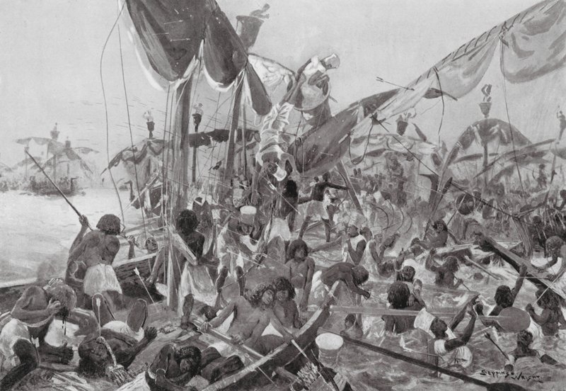 A luta marítima em Pelusium (litografia) de Henry Charles Seppings Wright