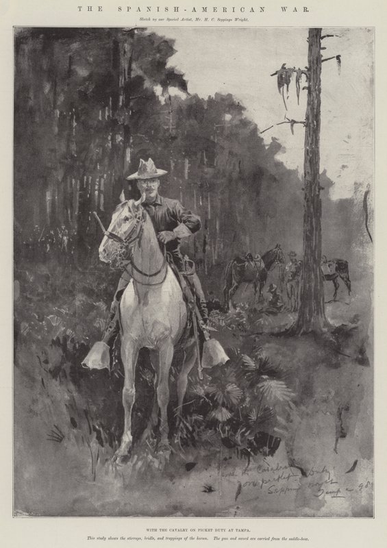 A Guerra Hispano-Americana, com a Cavalaria de Picket Duty em Tampa (gravura) de Henry Charles Seppings Wright