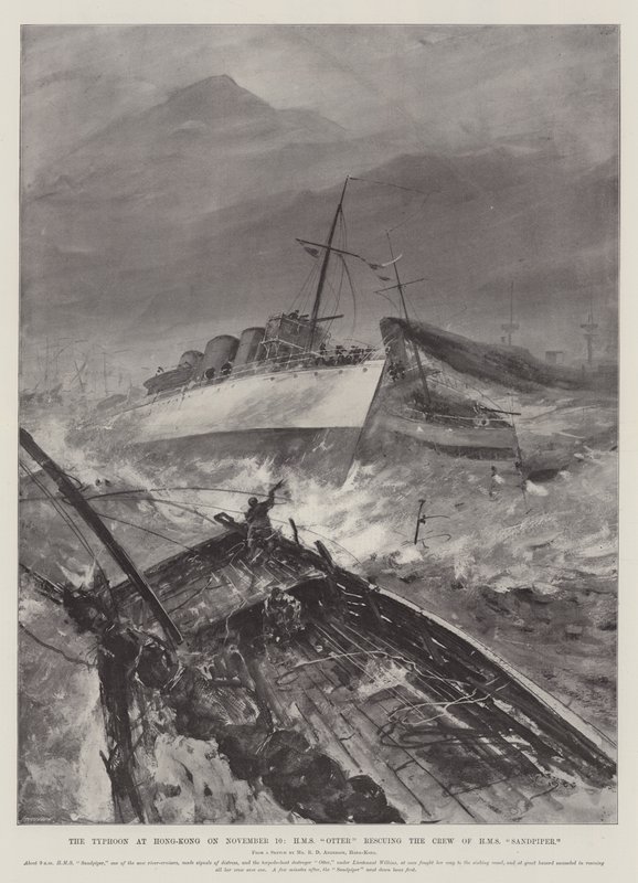 O tufão em Hong-Kong em 10 de novembro, HMS Otter resgatando a tripulação do HMS Sandpiper de Henry Charles Seppings Wright