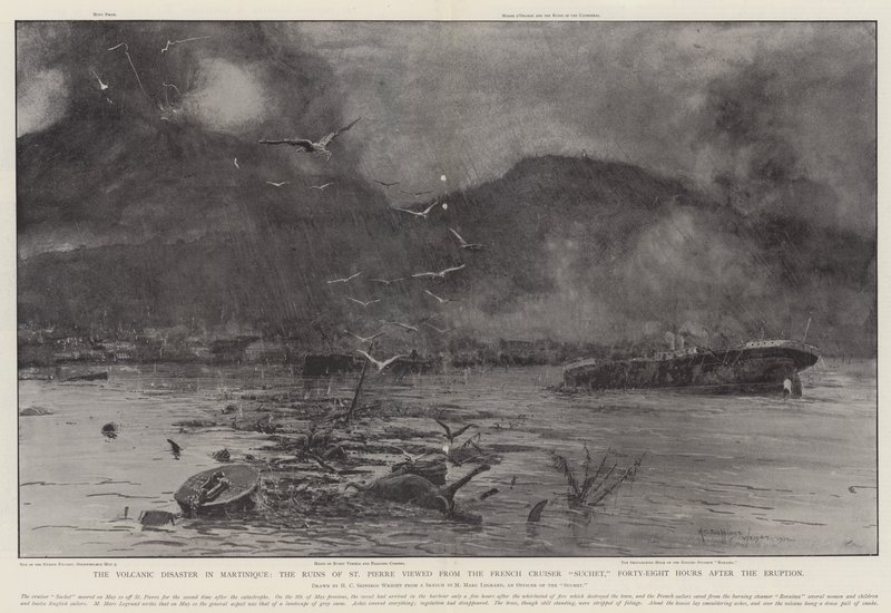 O Desastre Vulcânico na Martinica, as Ruínas de São Pedro, vistas do Cruzador Francês Suchet, Quarenta e oito Horas após a Erupção de Henry Charles Seppings Wright