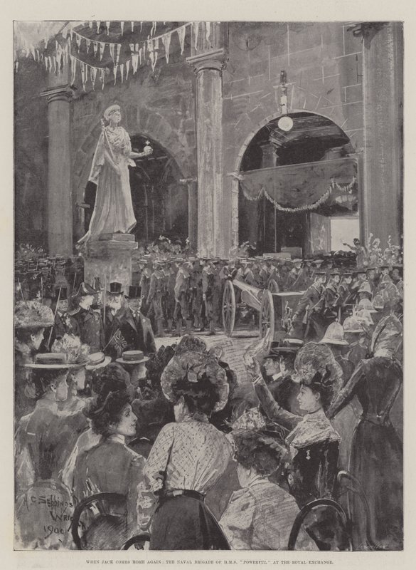 Quando Jack voltar para casa, a brigada naval da HMS Powerful no Royal Exchange de Henry Charles Seppings Wright