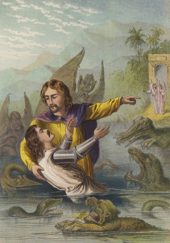 Atravessando o rio (chromolitho) de Henry Courtney Selous