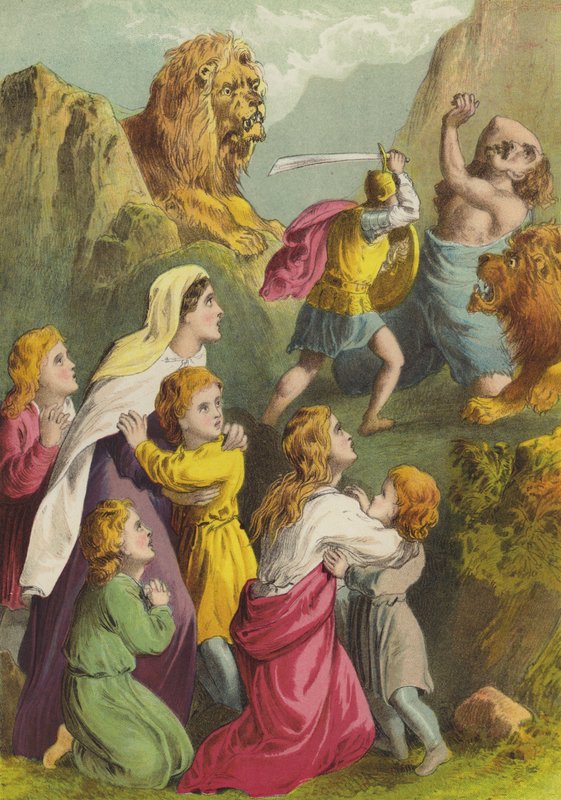Greatheart mata Giant Grim (cromolitho) de Henry Courtney Selous