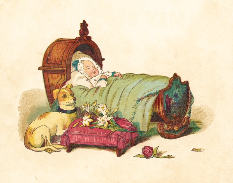 A Princesa Victoria a dormir no seu berço (cor litho) de Henry Hetherington Emmerson