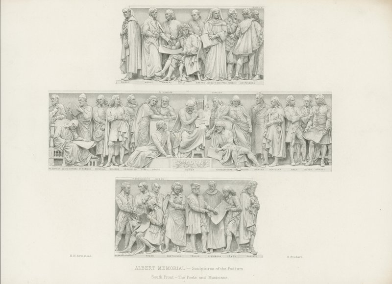 Esculturas no pódio do Albert Memorial de Henry Hugh Armstead