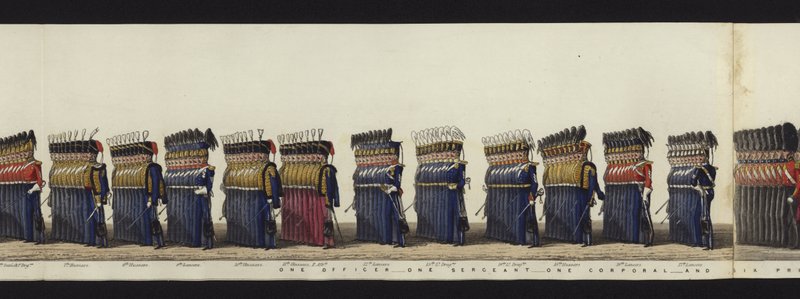 Parte da visão panorâmica de toda a procissão fúnebre de Arthur, Duque de Wellington (aquatinta colorida) de Henry Jr and Sala Alken