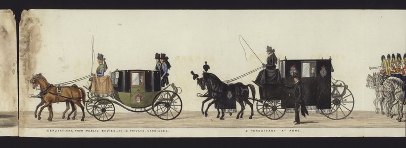 Parte da visão panorâmica de toda a procissão fúnebre de Arthur, Duque de Wellington (aquatinta colorida) de Henry Jr and Sala Alken