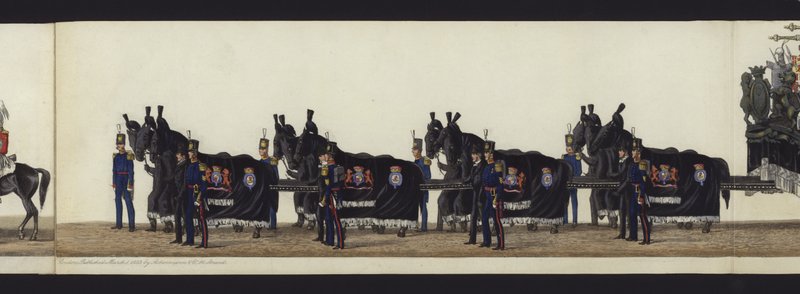 Parte da visão panorâmica de toda a procissão fúnebre de Arthur, Duque de Wellington (aquatinta colorida) de Henry Jr and Sala Alken