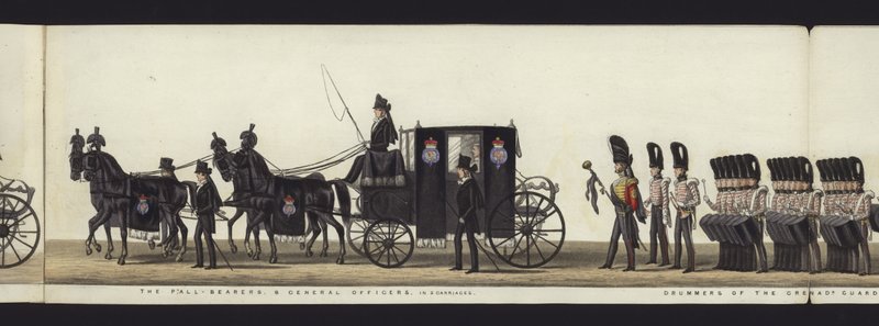 Parte da visão panorâmica de toda a procissão fúnebre de Arthur, Duque de Wellington (aquatinta colorida) de Henry Jr and Sala Alken