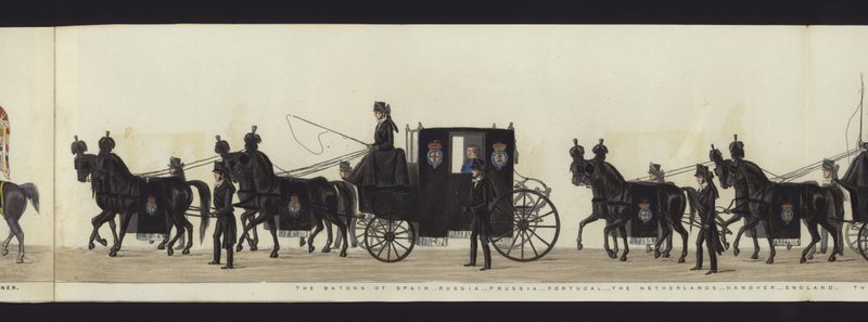 Parte da visão panorâmica de toda a procissão fúnebre de Arthur, Duque de Wellington (aquatinta colorida) de Henry Jr and Sala Alken