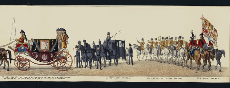 Parte da visão panorâmica de toda a procissão fúnebre de Arthur, Duque de Wellington (aquatinta colorida) de Henry Jr and Sala Alken