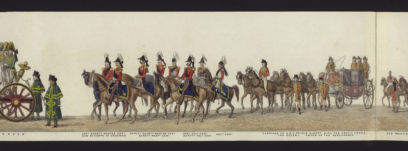 Parte da visão panorâmica de toda a procissão fúnebre de Arthur, Duque de Wellington (aquatinta colorida) de Henry Jr and Sala Alken