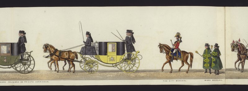 Parte da visão panorâmica de toda a procissão fúnebre de Arthur, Duque de Wellington (aquatinta colorida) de Henry Jr and Sala Alken