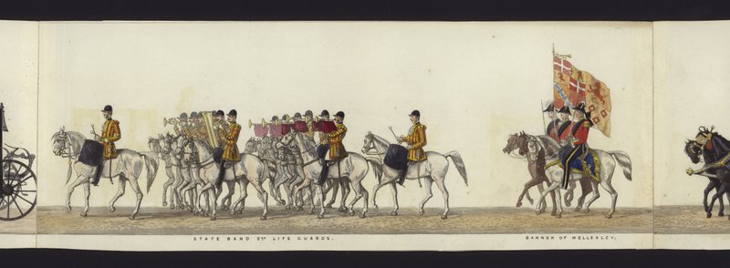 Parte da visão panorâmica de toda a procissão fúnebre de Arthur, Duque de Wellington (aquatinta colorida) de Henry Jr and Sala Alken