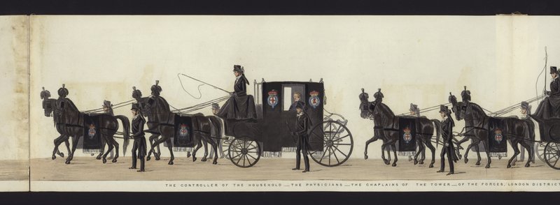 Parte da visão panorâmica de toda a procissão fúnebre de Arthur, Duque de Wellington (aquatinta colorida) de Henry Jr and Sala Alken