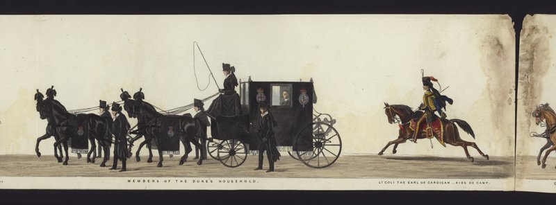 Parte da visão panorâmica de toda a procissão fúnebre de Arthur, Duque de Wellington (aquatinta colorida) de Henry Jr and Sala Alken