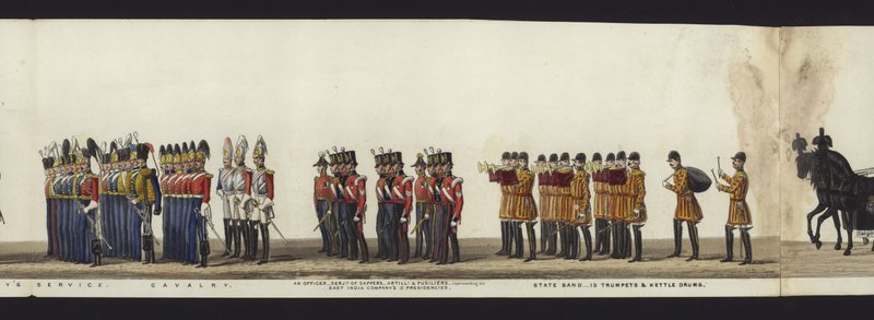 Parte da visão panorâmica de toda a procissão fúnebre de Arthur, Duque de Wellington (aquatinta colorida) de Henry Jr and Sala Alken